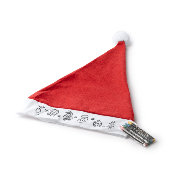 Personalizable kids' Santa hat with coloring strip