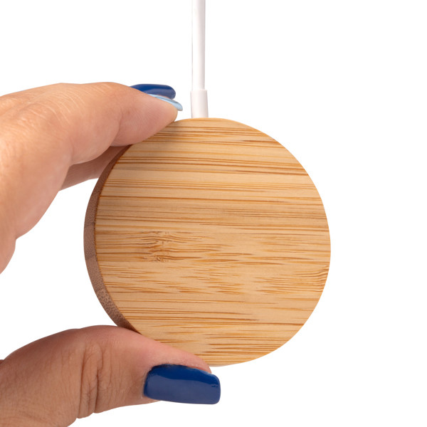 Personalised wireless charger in bamboo 15W with magnetic ring
