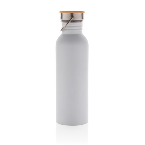 Modern stainless steel bottle with bamboo lid - White