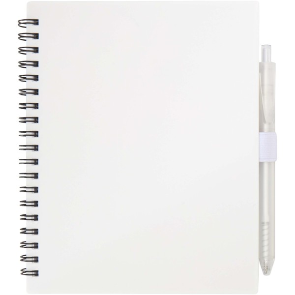 Ensemble carnet à couverture souple en plastique recyclé et stylo bille (encre bleue) Niove - Blanc