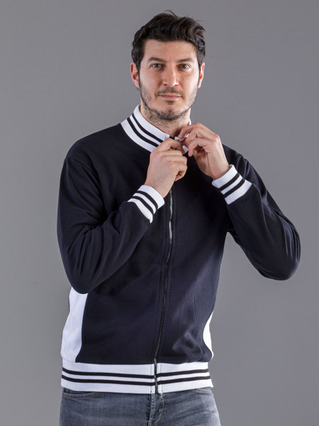 Sweat Full Zip Bicolor - Black White / XL