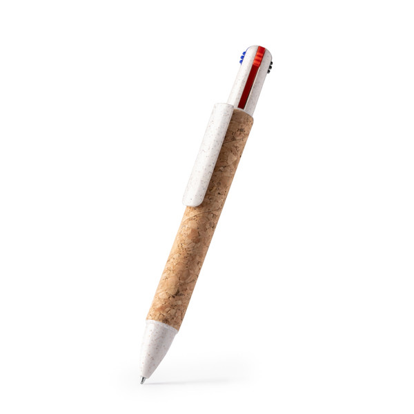Personalised 4-ink pen in cork and wheat fibre with retractable button