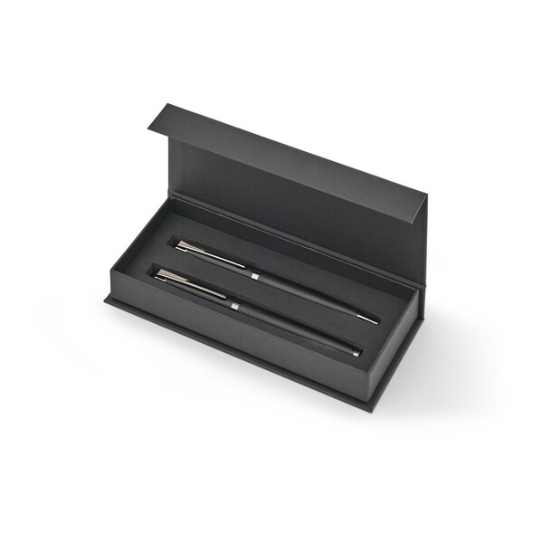 KINGSLEY. Set koji se sastoji od 1 kemijske olovke i 1 roler olovke od aluminija, s plavom Dokumental® tintom