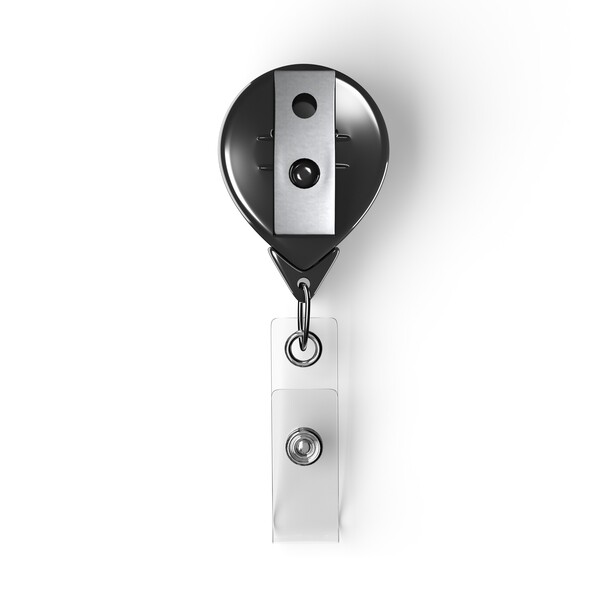 Retractable badge reel in waterdrop shape with ⌀2.5cm logo - Black