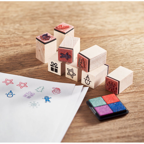 8 wooden Christmas stamps set Stampie