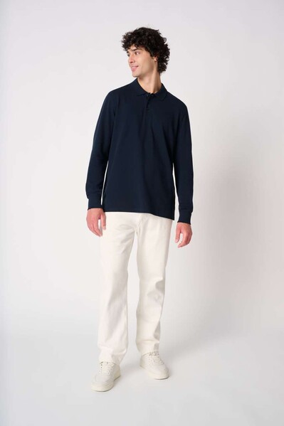 Men's Pique Long-Sleeves Polo Shirt - Ideal White / 2XL