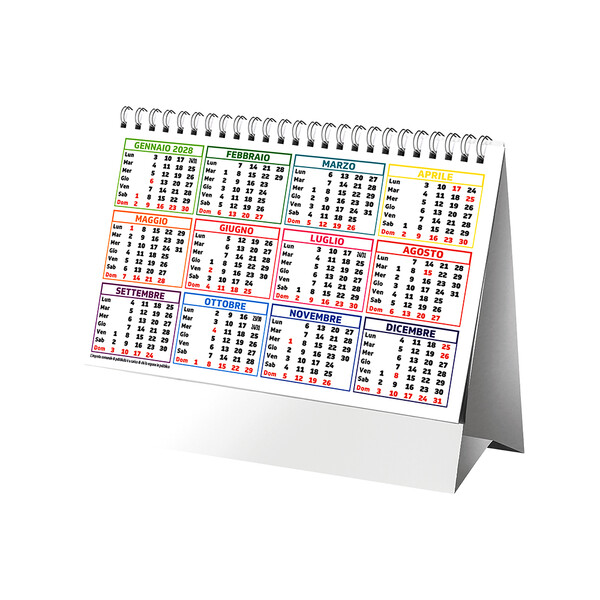 Calendario 2027 Da Tavolo Mensile Multicolore, 13 Fogli Su Carta Patinata Opaca
