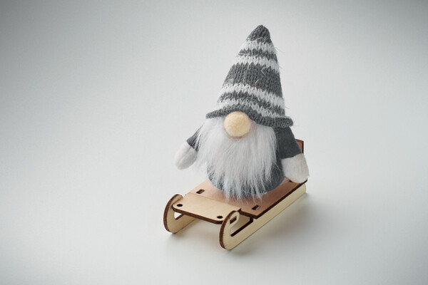 Gnome on wooden sleigh Frosty Sleigh - Grey