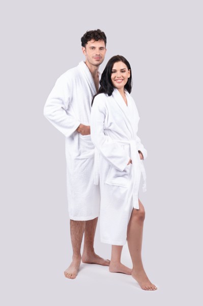 Olima Terry Bathrobe - White / M/L