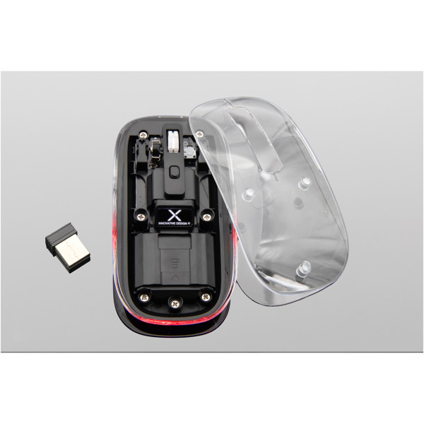 SCX.design O24 transparente wireless multimode 2.4 Ghz Bluetooth® Maus mit Leuchtlogo