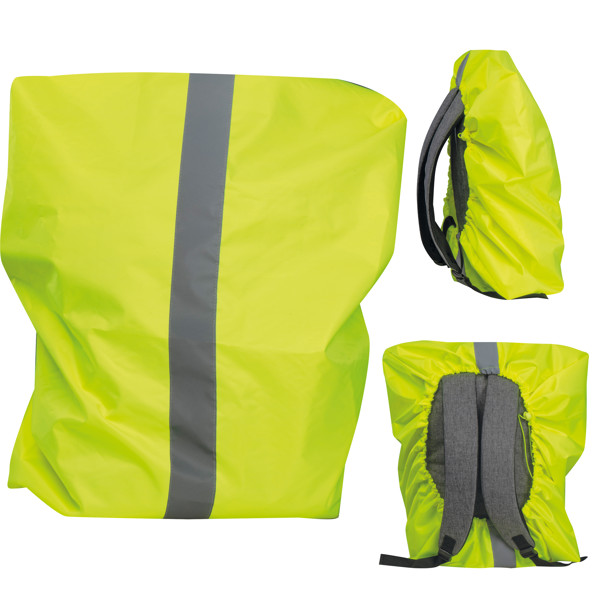 Rain cover for backpacks with reflective strips and elastic drawstring - Yellow