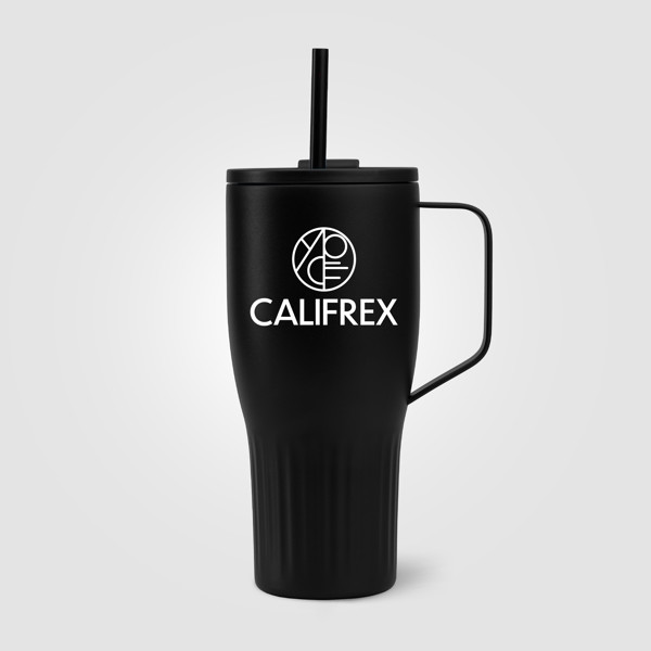 Gobelet Majesty en acier inoxydable recyclé avec paille - 890 ml - Noir / Laser