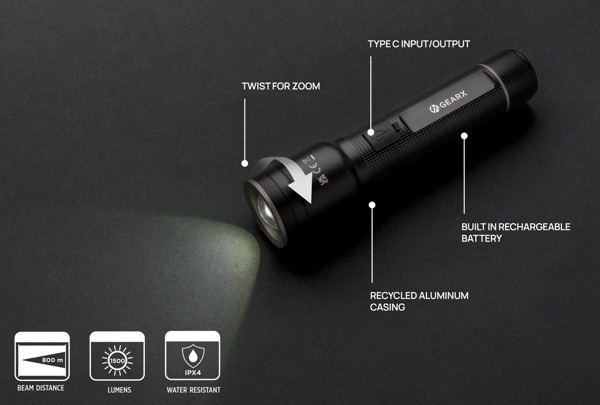 RCS recycled aluminum USB-rechargeable heavy duty torch