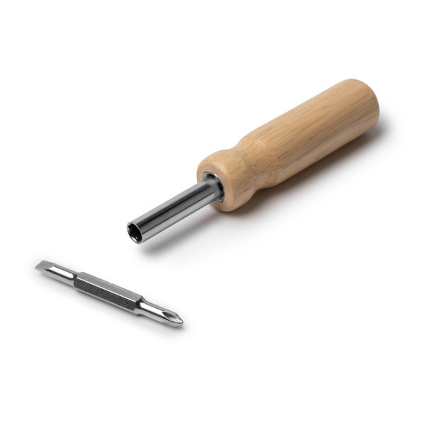 Destornillador personalizado de acero inoxidable con mango de madera y puntas intercambiables