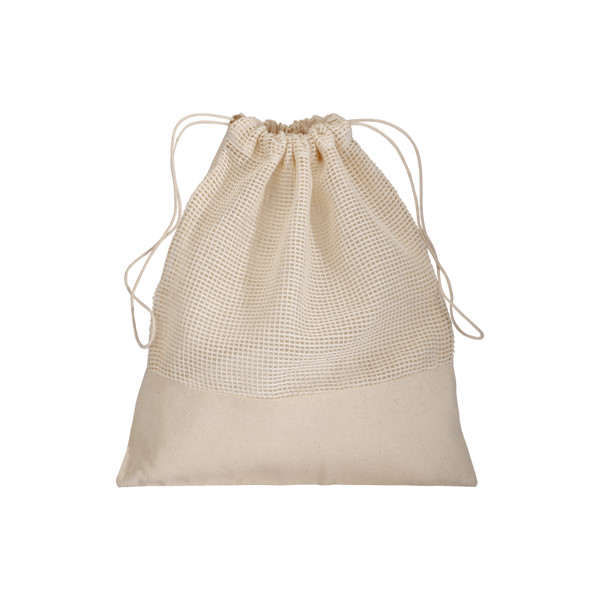 135G / M2 Natural Cotton Gift Bag With Mesh And Drawstring Closure, 25X30 Cm