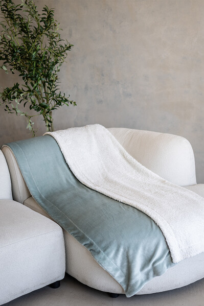 Olima Sherpa Lined Blanket - Pale Seafoam