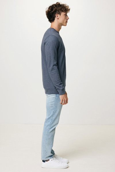 Pull à col rond en coton recyclé non teinté Iqoniq Denali - Heather Navy / XXL