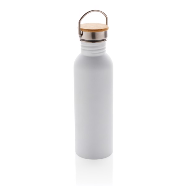 Modern stainless steel bottle with bamboo lid - White