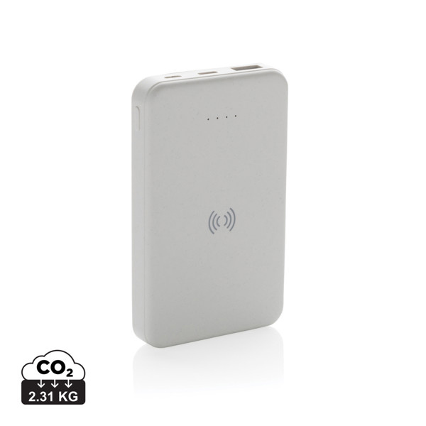 Bezdrôtová powerbanka 5000 mAh 5W z RCS recykl. plastu - Biela