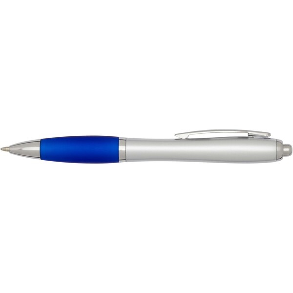 Stylo bille RCS en plastique recyclé avec corps argenté et grip coloré (encre noire) Nash - Bleu royal