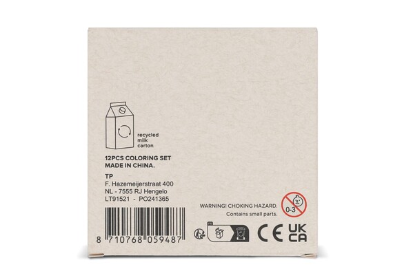 12 colouring pencils in recycled milkcarton box