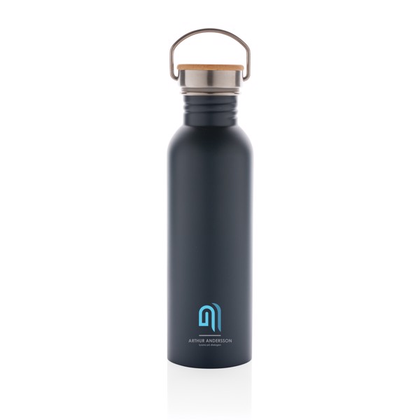 Bouteille en acier inoxydable avec couvercle en bambou - Bleu