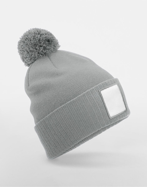 Appliqué Patch Pom Beanie - Ash / White / ONE SIZE