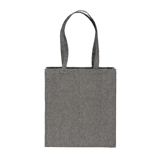 Recycled Cotton Shopper Bag 300 G/M2 With Melange Effect. Long Handles And Gusset - Black