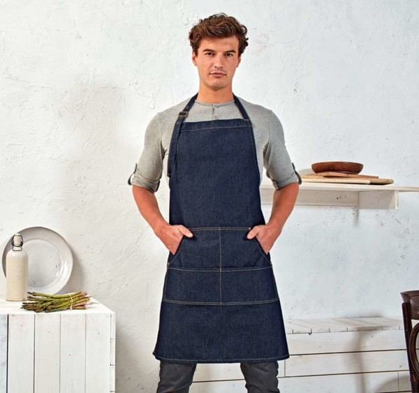 Denim Kötény Farmer Típusú Varrással - Black Denim