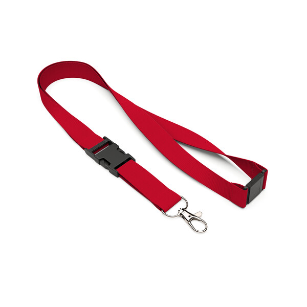 Detachable polyester pantone matched screenprint lanyard - Medium Scarlet Red / 15mm width / Metal carabiner / Safety breakaway