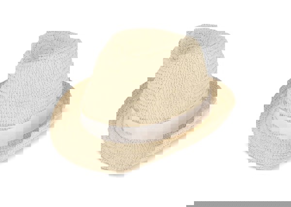 Plant straw hat with coloured band - White