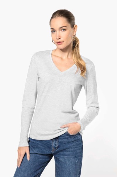 Ladies' Long-Sleeved V-Neck T-Shirt - White / L