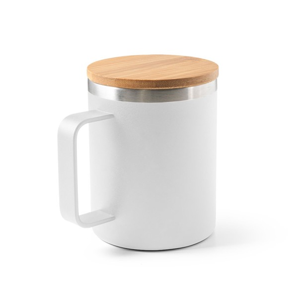 LAUDA. Mug in 90% recycled stainless steel with bamboo lid 420 mL - White