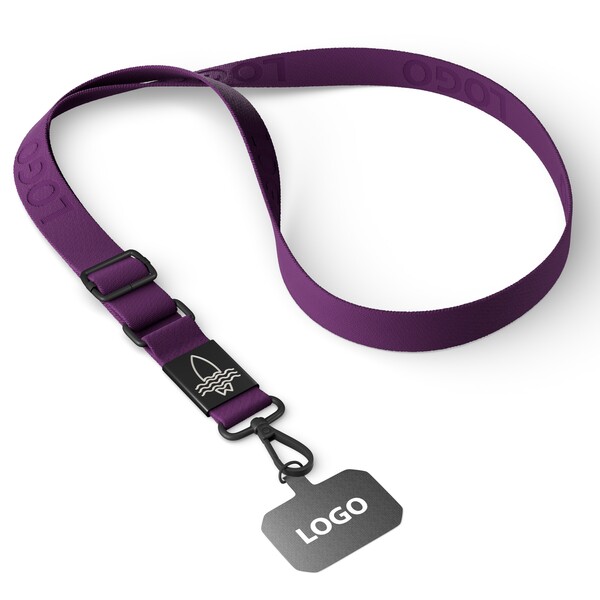Woven adjustable crossbody phone holder with logo engraved metal plate - Deep Purple