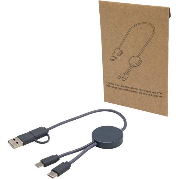 Câble 5 en 1 Citala en plastique recyclé de 30 cm pour la synchronisation des données et la charge rapide de 27 W - Bleu hale