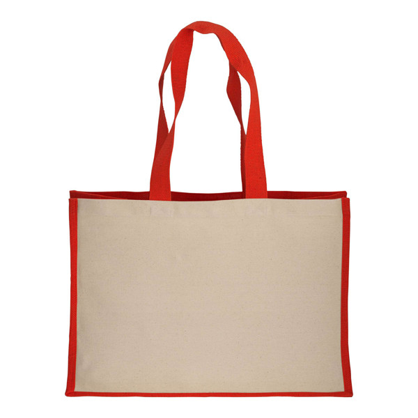 280 G/M2 Cotton Shopping Bag With Jute Details, Long Handles And Gusset - Red