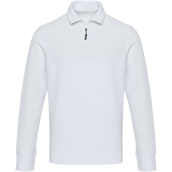 Polo unisex de manga larga y media cremallera "Zeus" - Blanco / XS