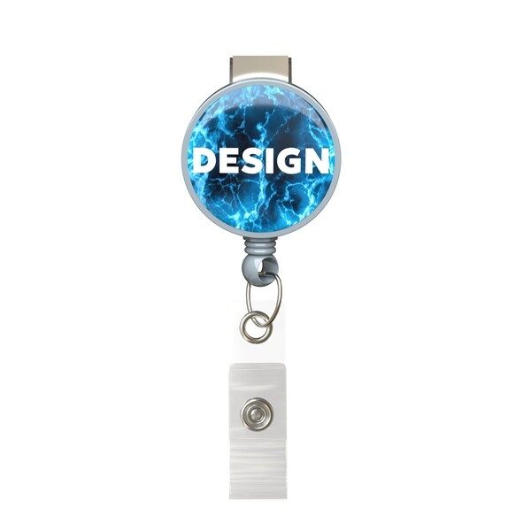 Retractable badge reel in round shape with ⌀2.8cm logo - Medium Grey / Bull Dog Clip