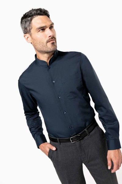 Men's Long-Sleeved Mandarin Collar Shirt - White / M