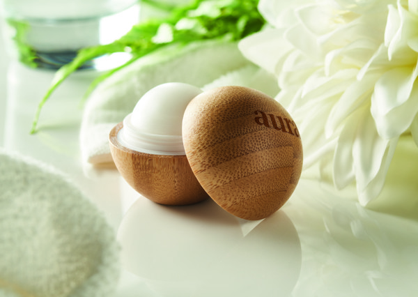 Lip balm in round bamboo case Soft Lux