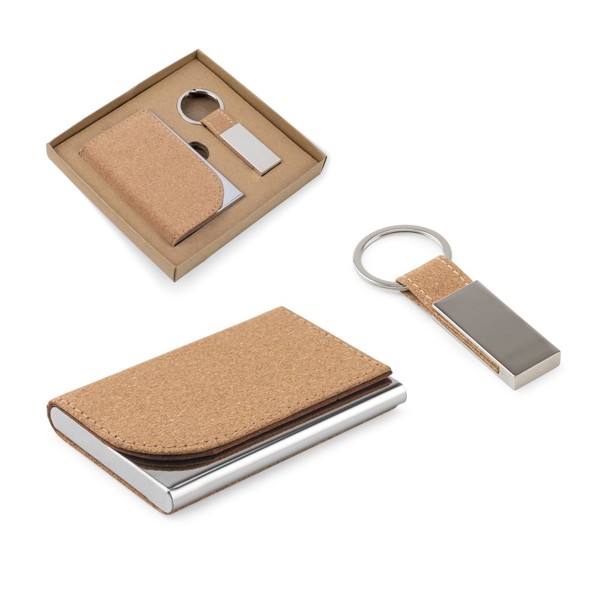 GOSLING. Set consisting of a card holder and a key holder, both in metal and cork