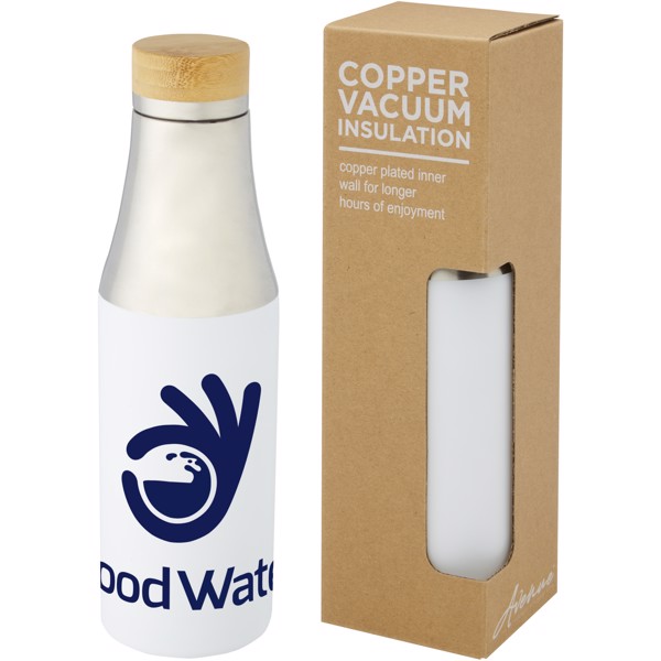 Garrafa de 540 ml de cobre isolada a vácuo em aço inoxidável com tampa de bambu "Hulan" - Branco