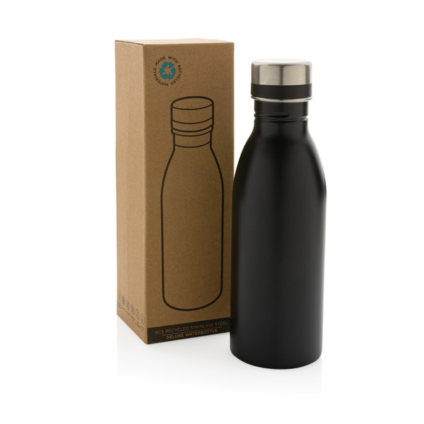 RCS gerecycled roestvrijstalen luxe waterfles - Zwart