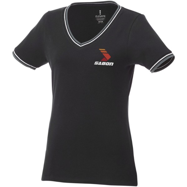 Camiseta de pico punto piqué para mujer "Elbert" - Negro Intenso / Mezcla De Grises / Blanco / M