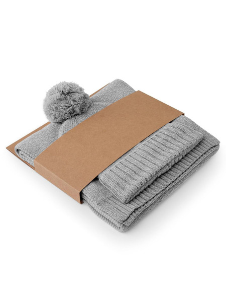 Knitted Scarf and Beanie Gift Set - Light Grey Fleck