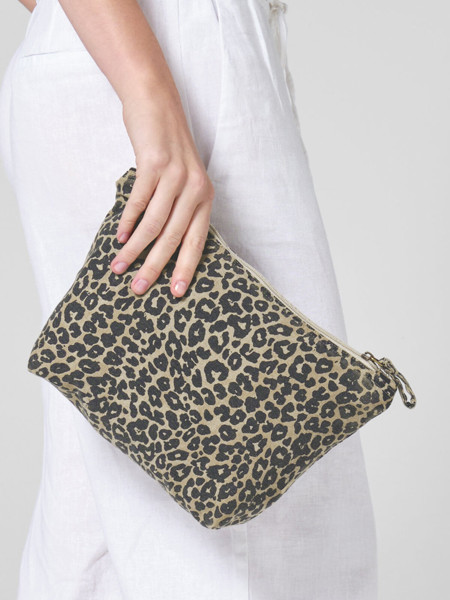 Leopard Print Canvas Accessory Bag