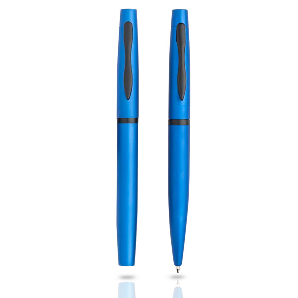 Conjunto De Esferográfica E Roller Em Metal, Estojo De Oferta - Azul Royal