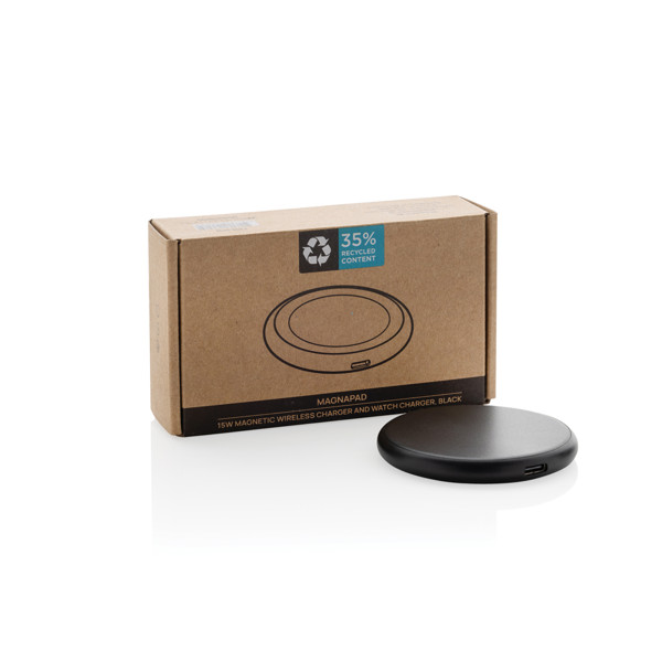 Magnapad wireless charger 15W, recycled ABS - Black