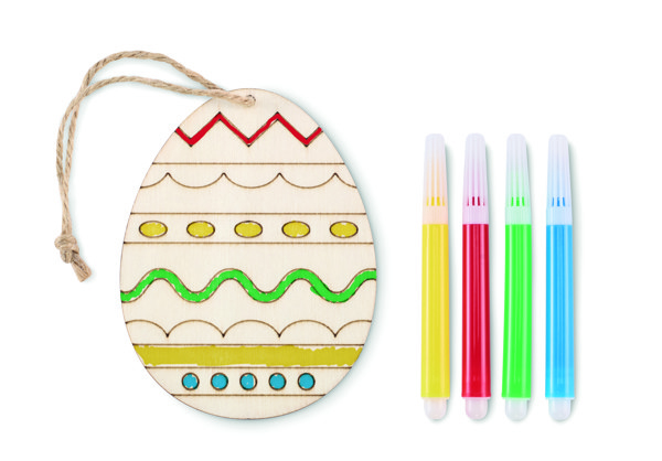 Wooden egg painting kit, 4 markers, jute cord