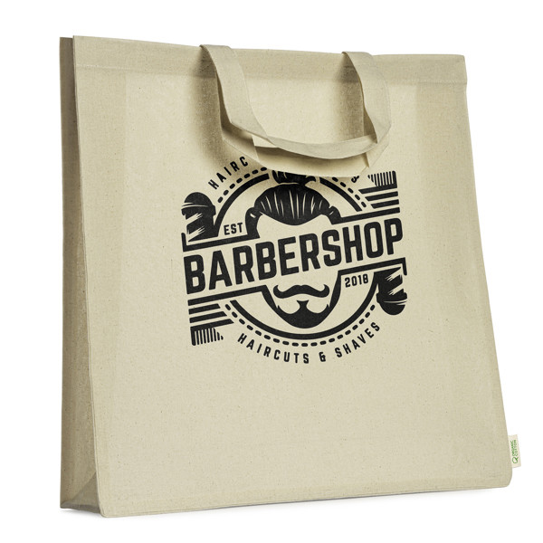 Bolsa personalizada de algodón orgánico con fuelle y asas cortas